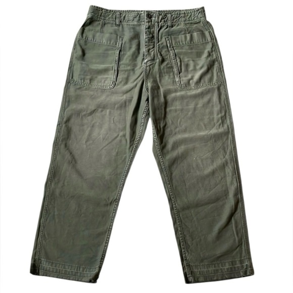 Free People Army green Utility pants Straight leg Raw hem Button fly Size 31 - Picture 1 of 16